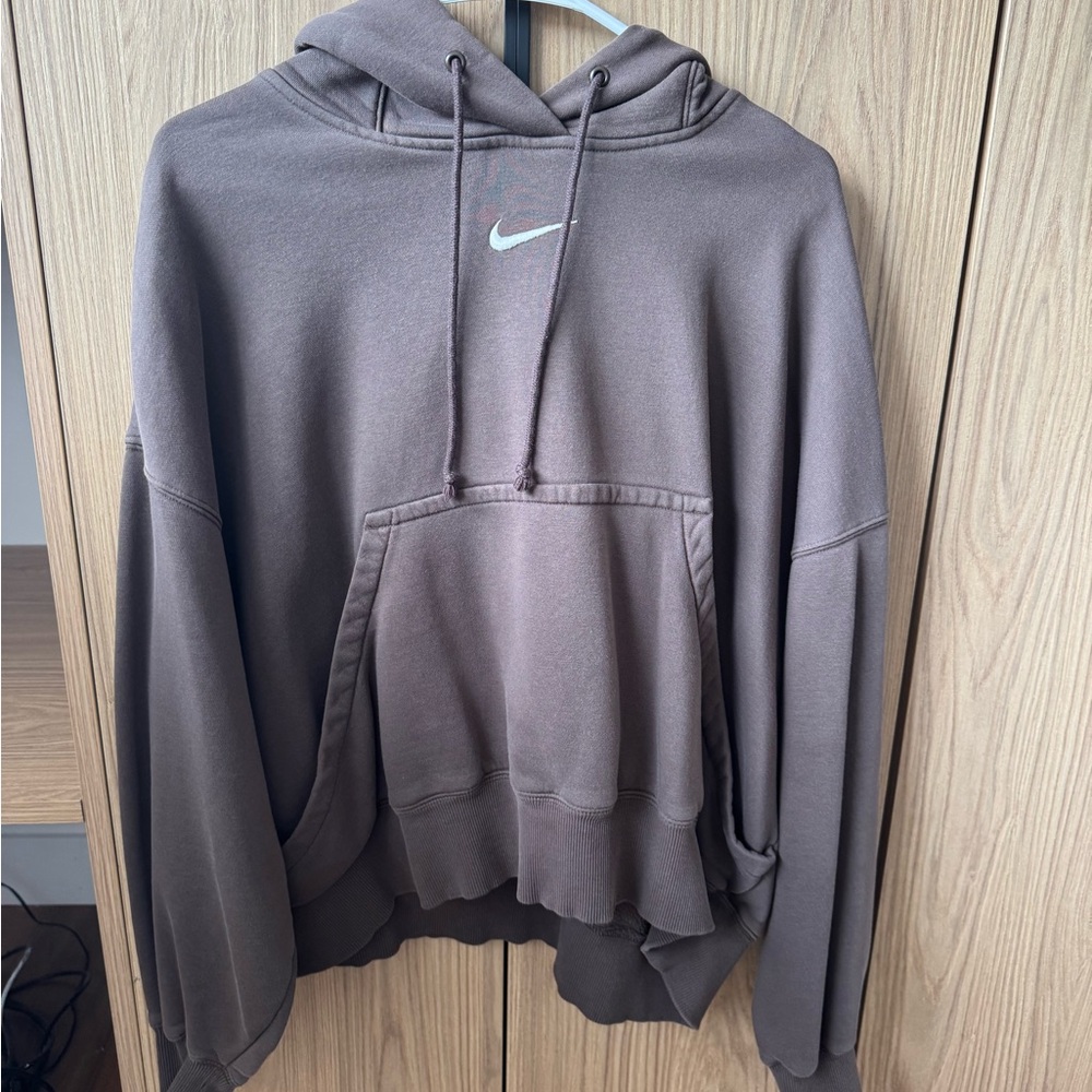 Nike Brown Pullover Hoodie with White Swoosh